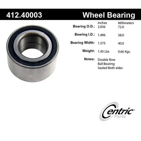 CENTRIC PARTS STANDARD DOUBLE ROW WHEEL BEARING 412.40003E